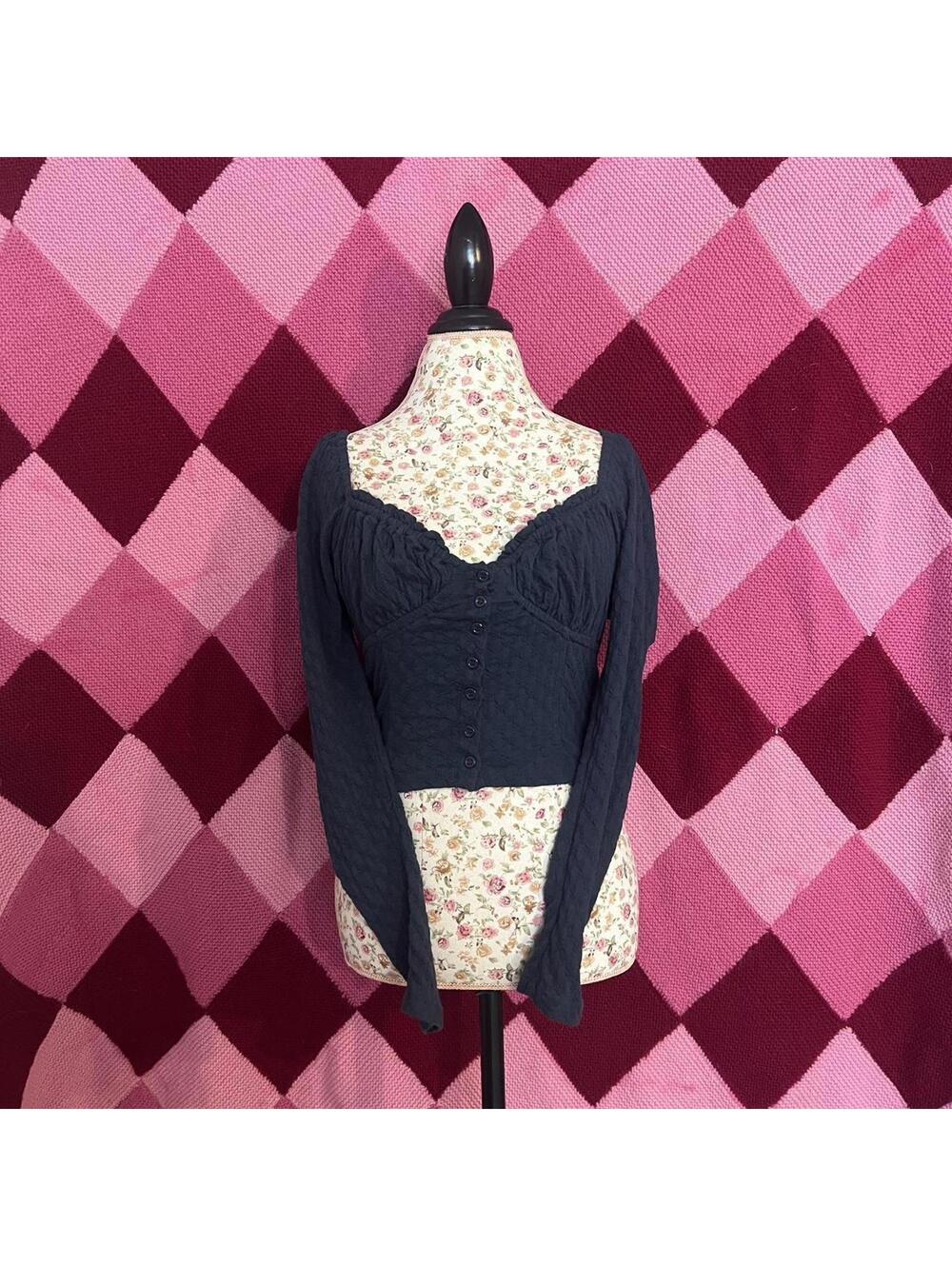 navy longsleeve milkmaid style top